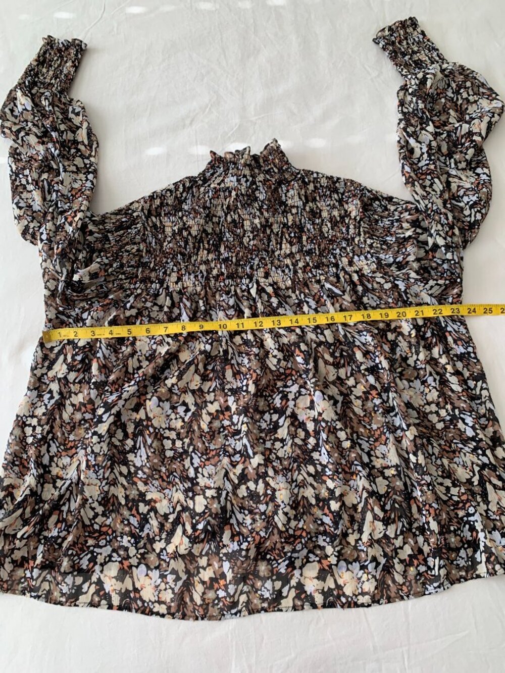 House of Harlow Floral Print Chiffon Blouse Size L Long Sleeve Mock Neck Mesh - Picture 4 of 10